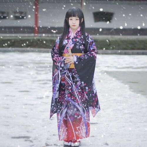 High Quality Women Dress Traditional Evening Party Vestido Vintage Anime Cosplay Costume Japanese Kimono Flower Yukata Gown Obi