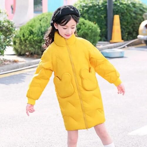 Winter Cotton Down Jackets For Girls Thick Stand Collar Long Parkas Kids Solid Teenage Children Outwear Casaco Infantil Menina 9