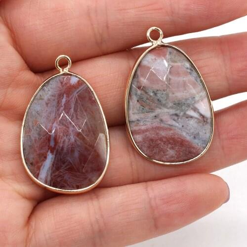 2Pcs Natural Stone Rhodochrosite Faceted Drop Shape Pendant for Jewelry Making DIY Necklace Earrings Accessories Ms Gift 23x34mm
