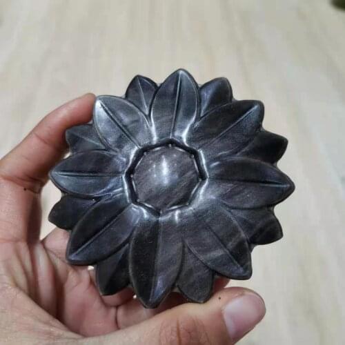 3" Natural Silver obsidian flower-shaped carving for decoration