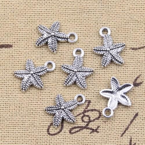 30pcs Charms Marine Starfish 15x12mm Antique Silver Color Pendants Making DIY Handmade Tibetan Finding Jewelry