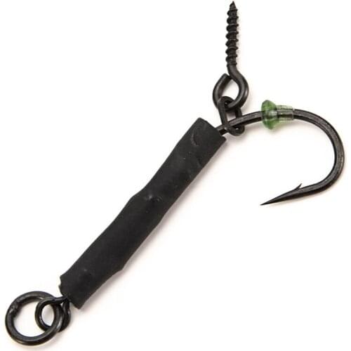 4Pcs/Bag Carp Fishing Hook Carp Ronnie Rig Barbed Hook with Micro Ring Swivels Bait Screws Ready Tied Ronnie Rigs Size 4/6/8