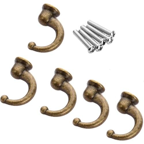 5Pcs Zinc Alloy Hooks Vintage Wall Hanger Screw Hooks For Bathroom Kitchen Cloth Towel Rack Coat Hat Holder with Screw 11*29mm