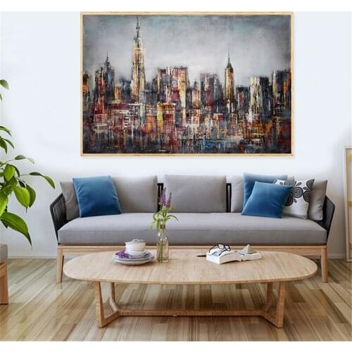 Abstract City Building Poster Scenery Pictures Room Decoration Modern Oil Painting On Canvas Wall Art For Living Room Cuadros