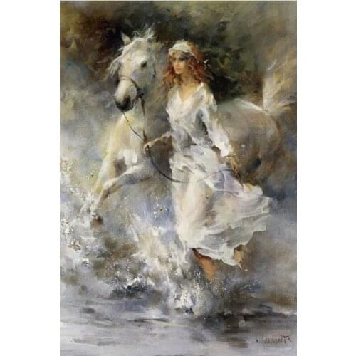 DIY 5d diamond painting cross stitch home Decor Full square diamond embroidery Woman and horse picture Handmade mosaic painting