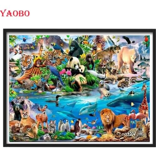 5D DIY Diamond Painting Animals Zoo Full Square&Round Diamond embroidery Cross stitch Diamond mosaic Panda/Lion/Dolphin