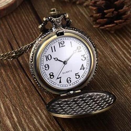 Antique Retro Grandpa Quartz Pocket Watch Bronze Punk Necklace Pendant Top Unique Art Collectibles Gifts for Grandfather Grandpa