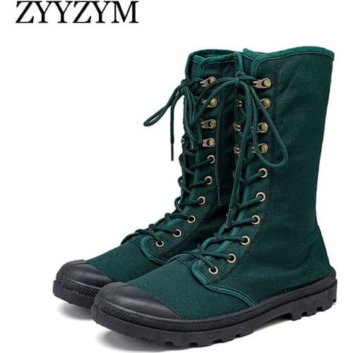 ZYYZYM Men Boots Spring Autumn High Help Style Denim Canvas Fashion Rubber Outdoors Jungle Mountaineering Shoes Men