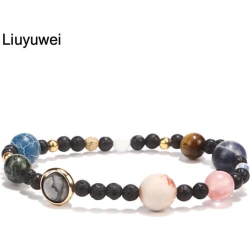 Natural Stone Beads Bracelet Bangle Women Men New Universe Galaxy the 9 Planets in the Solar System Guardian Star Bracelet