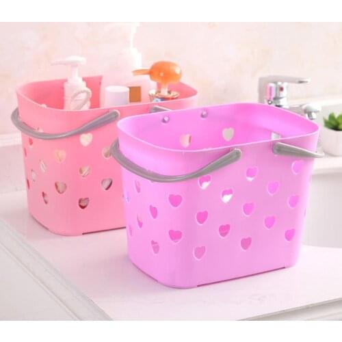 Household Bathroom Shower Plastic Hollow Handle Vegetable Fruit Storage Basket Organizer With Handle Storage Basket Kitchen Tool