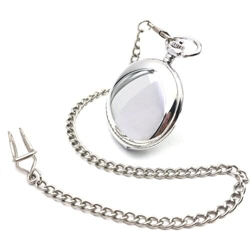 CAIFU Brand Smooth Silver Tone Case Roman Number White Dial Hand Wind Mens Mechanical Pocket Watch w/Chain Full Hunter Watch