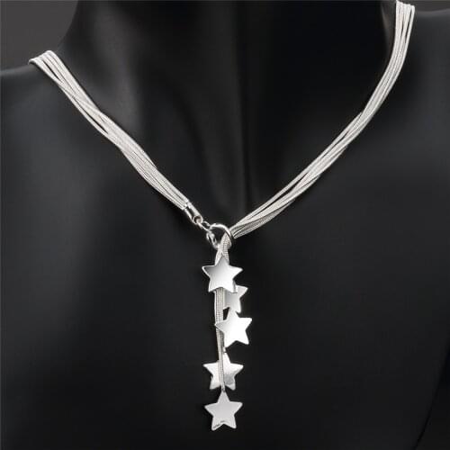 Charmhouse 925 Sterling Silver Necklaces For Women 5 Lines Snake Chain Star Pendant Necklace Collier Fashion Jewelry Bijoux