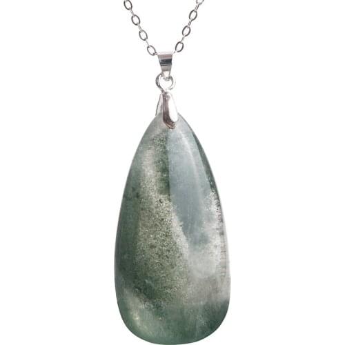 Precious Green Natural Phantom Quartz Pendant Women Men Powerful Crystal Water Drop Bead Necklace Fashion Pendant 42*21*16mm