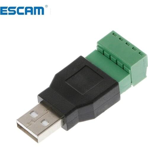 ESCAM 1Pcs USB female to screw connector USB plug with shield connector USB2.0 Female Jack USB female to screw terminal