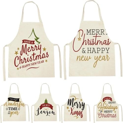 1Pcs Christmas Letter Pattern Holiday Printing Sleeveless Apron ChildrenS Home MenS And WomenS Anti-Fouling Apron Kitchen Bib