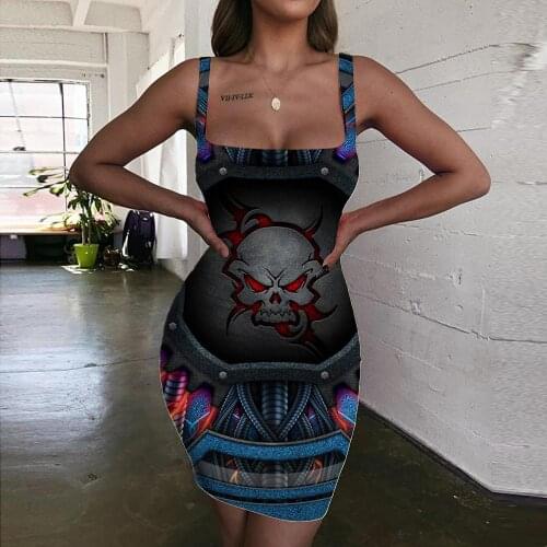 Giyu Brand Skull Dresses Women Halloween Ladies Dresses Terror Halter Sleeveless Novel 3d Print Womens Clothing Plus Size Short