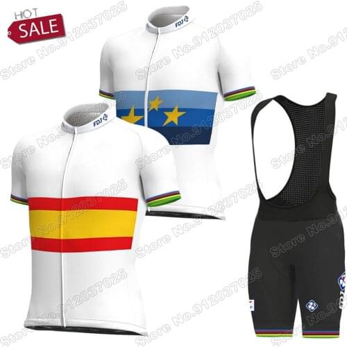 2021 Spain Europe Team FDJ Cycling Jersey Set Summer Bicycle Clothing Road Bike Shirts Suit Bicycle Bib Shorts MTB Ropa Maillot