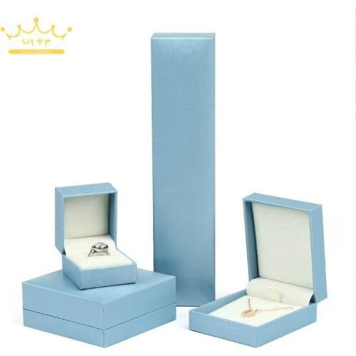 Sky Blue Leather-Filled Paper Right-Angle Jewelry Packaging Box Ring Necklace Storage Box Bracelet Earrings Gift Box
