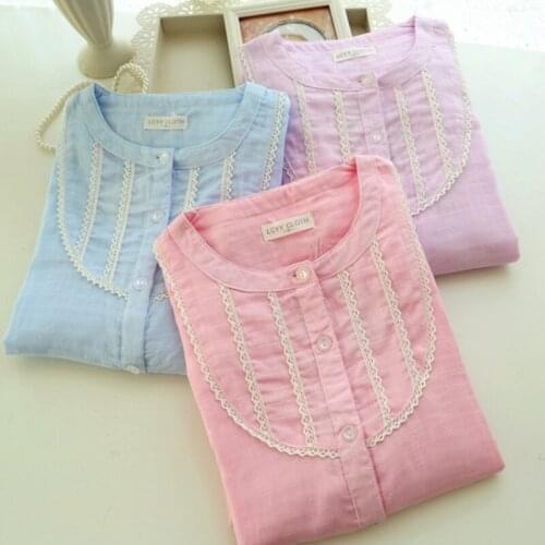 New Round Neck Cotton Polka Dot Womens Pajamas Double-layer Gauze Long-sleeved Trousers, Plus Size Home Service Two-piece Suit