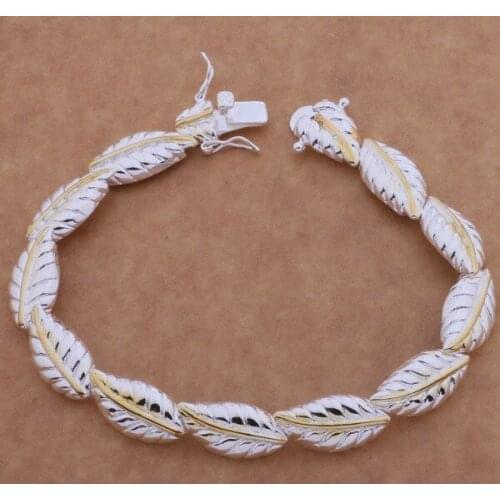 Beautiful fashion 925 sterling silver charm Bracelet Gorgeous jewelry The two color feathers /azqajqxa cmcaldja AH109