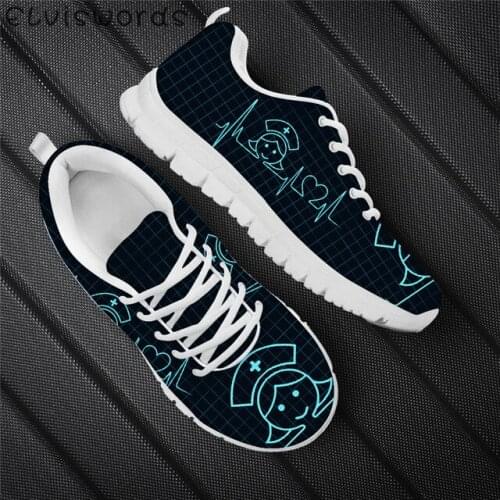 ELVISWORDS Stick Figure Nurse Heartbeat Prints Casual Flat-Shoes for Ladies Breathable Womens Air Mesh Sneakers Sports Shoes