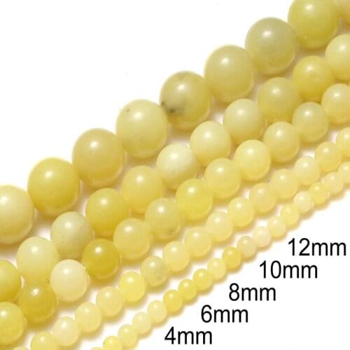 4/6/8/10/12mm Round Natural Lemon Jades Stone Beads For Jewelry Making DIY Loose Beads 15'Strand Bracelet Necklace Accessories