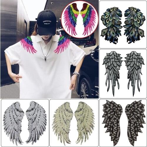 HOT SALES!!! 1 Pair Sequins Wing Applique Embroidered Sewing on Patches Clothes Decoration DIY Patch for Clothing Applique Jeans