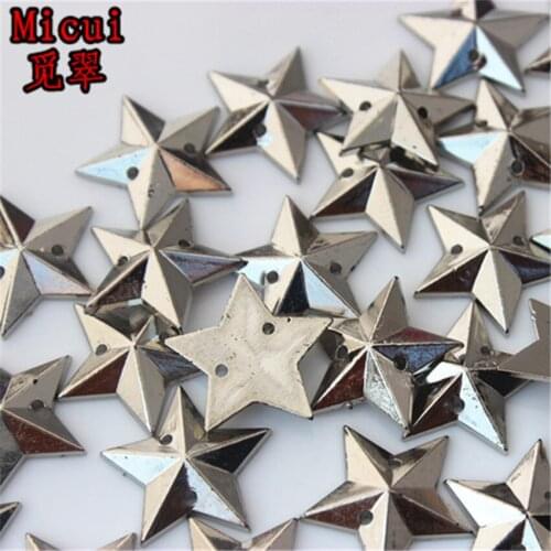 Micui 100PCS 16mm Five Pointed Star Acrylic Rhinestones Sew On Crystals Stone Sewing Flatback Appliques for Crafts Clothes MC734