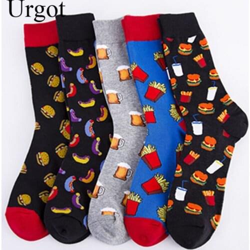 Urgot 5 Pairs Mens Socks New Gourmet Ccreative Patterns Male Large Big Plus Size 44,45,46 Cotton Socks Casual Tide Socks Meias