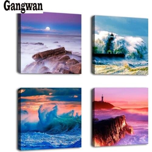 4 Pcs Sunset Seascape wavesFull Square round Diamond 5D DIY Diamond Painting Embroidery Cross Stitch kits diamond Mosaic decor