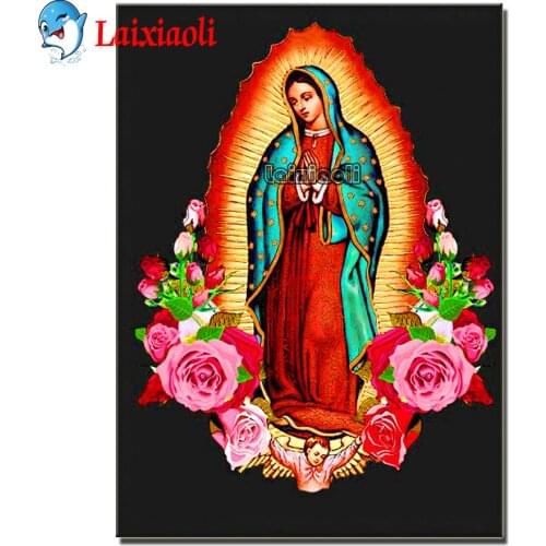 Wall Art Blessed Virgin Mary Christian Tradition Diamond Painting Mexico Guadalupe flower Portrait Home Decor Living Room decor