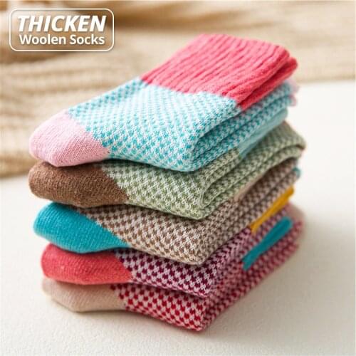 HSS Brand Thicken Women Winter Socks Warm Rabbit Wool Girls Sox High Quality Cotton Casual Harajuku Stars Pattern socks 5Pairs
