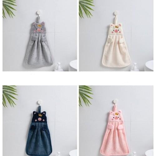 2021 New Soft Korean Style Hand Towel Cartoon Pig Embroidery Handkerchief for Household Wall Mounted Kitchen Supplies 4 Colors