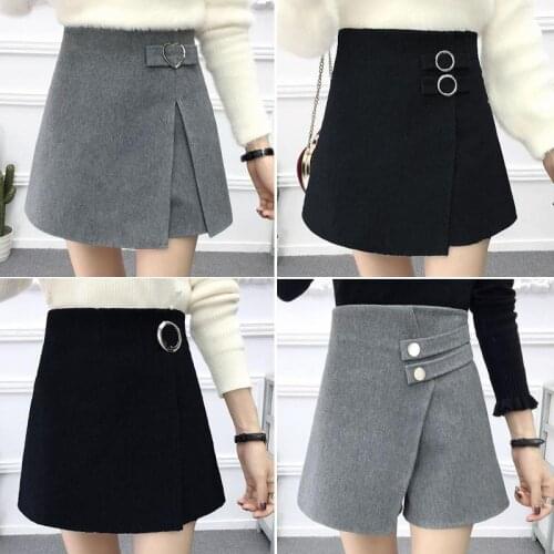 2021 new winter Korean tweed shorts womens versatile high waist autumn and winter outer boots pants wide leg skirt pants