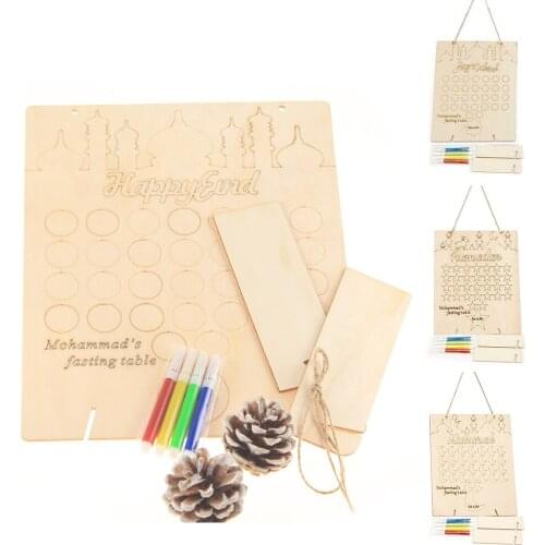 New Wooden Ramadan Countdown Calendar Ramadan Decoration DIY Graffiti EID Mubarak Decoration with Pens Muslim Party Supply
