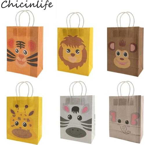 Chicinlife 5Pcs Monkey Zebra Tiger Lion Elephant Paper Bags Jungle Party Gift Candy Bag Baby Shower Kids Birthday Party Supplies