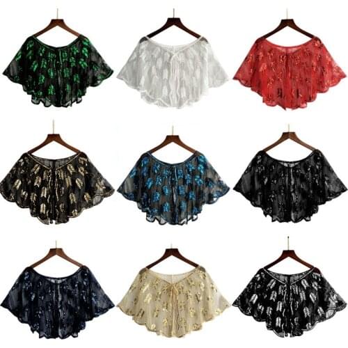 9 Colors Sparkling Sequined Bridal Shawl Wrap Stoles Black Gold Short Bolero Women Wedding Cape Cloak For Evening Party Dress