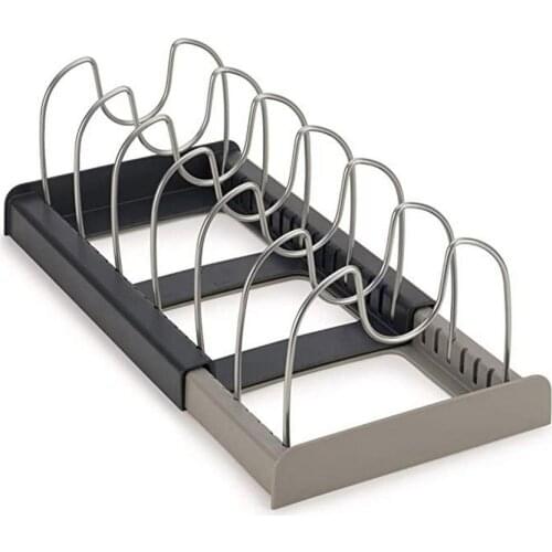 Storage Stand Pan Organizer Rack 7 Dividers Kitchen Pot Lid Holder ABS+Stainless Steel Expandable Adjustable Stable Connection