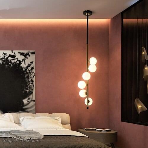 Nordic Simple pendant lights Living Room Glass Ball hanging lamps Gold Pole Bedroom Creative Art Home Decor Lighting Fixtures