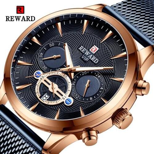 REWARD Mens Watch Mesh Belt Fashion Quartz Luminous Top Brand Luxury Waterproof Boyfriend Gift Sport Watches