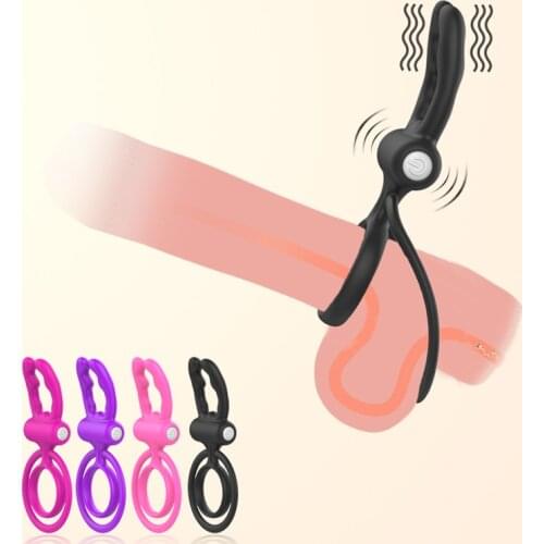 Sex Shop Penis Ring Single Frequency Vibration Delay Ejaculation Cock Ring With Beatles Vibrator Erotic Sex Toys For Woman Men