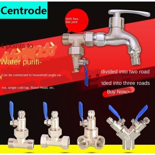 Water purifier ball valve switch copper 1/2IN to 1/4IN PE pipe live joint elbow tee four-way machine connector water separator