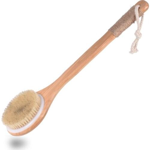 1PC Natural Bristle Long Handle Bath Brush Exfoliating Wooden Body Massage Shower Brush SPA Woman Man Skin Care Dry Body Brush