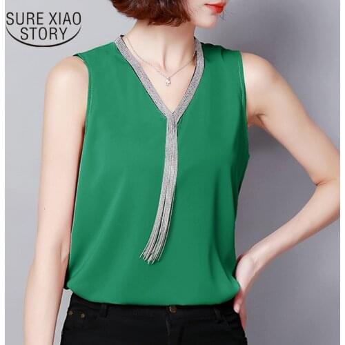 Blusas mujer de moda 2019 Simulation silk fabric vest loose V-neck shirt ladies tops plus size womens tops and blouses 3224 50