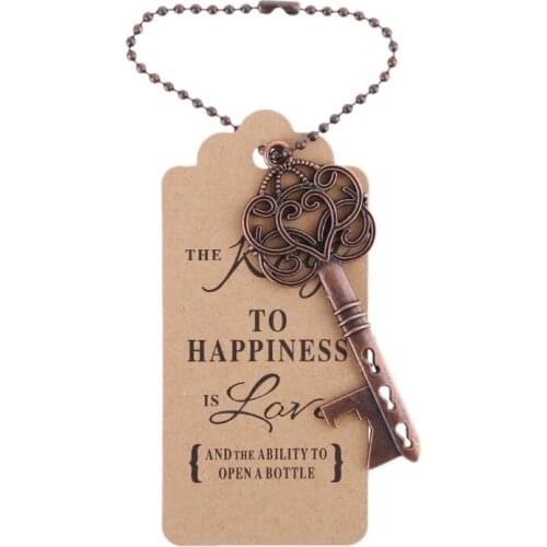 50Sets Vintage Key Shape Bottle Opener with Tags Card Wedding Party Favors Gift