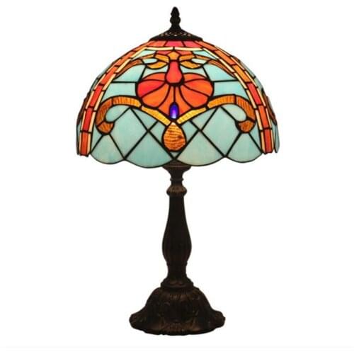 12" Mediterranean Sea Tiffany Blue Vintage Glass Table Lamp for Foyer Bed Room Bar Apartment Glass Reading Light H 49cm 1072