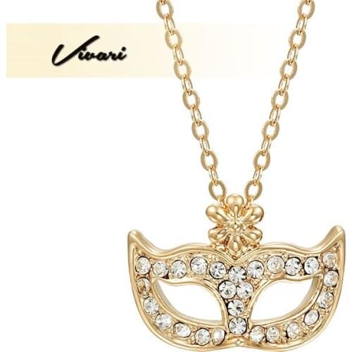 Vivari 2018 Fashion Necklace Women Party Mask Pure Copper Gold Color 27pcs Clear Crystals Necklace Pendant Jewelry Accessories