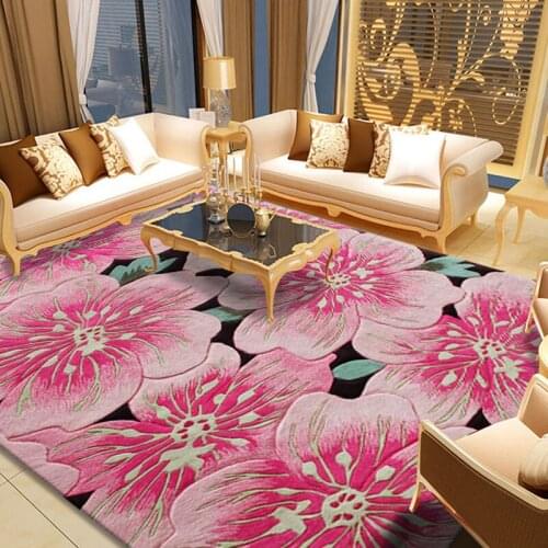 Pink Wool European And Ameircan Style Fashion Floral Modern Pattern Absorbent Non-Slip Modern Carpet For Living Room Bedroom