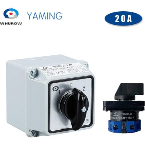 Yaming electric YMW26-20/1M Waterproof rotary switch IP65 Changeover cam main switch 20A 1 Pole 3 position with protective box