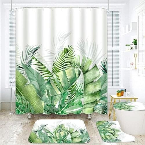 Green Shower Curtains Nature Plants 3D Curtain Set For Bathroom Shower Waterproof Hanging Curtains with Hooks Home Decoration